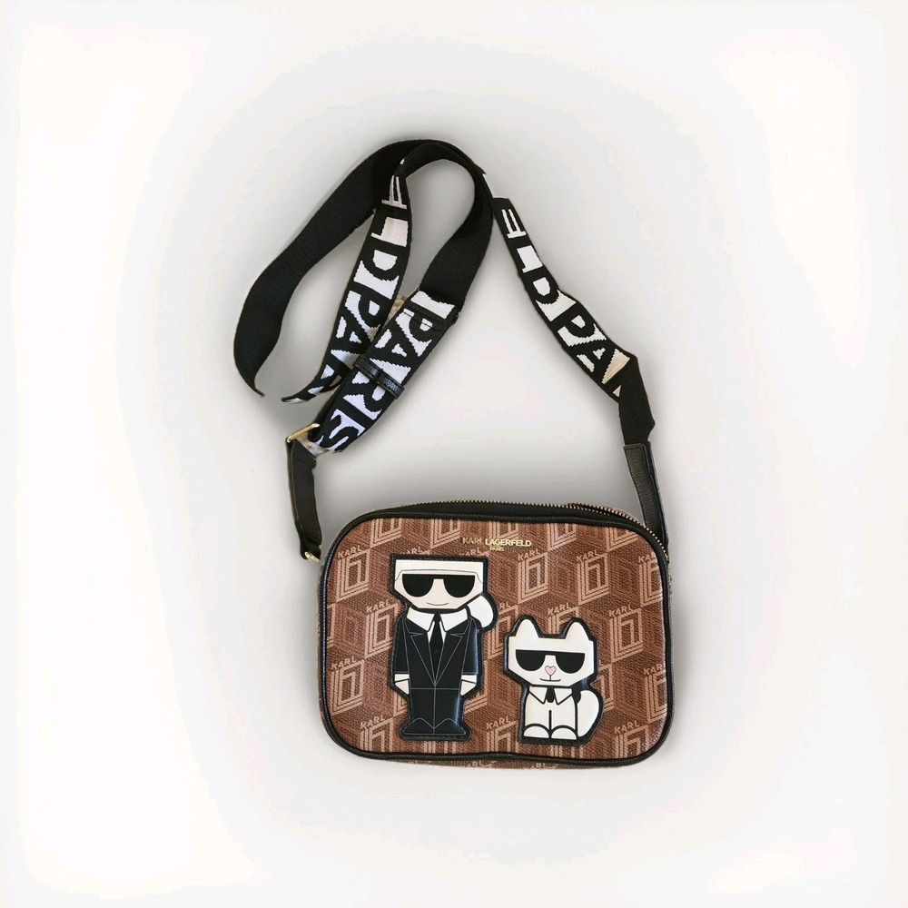 Karl Lagerfeld Paris Crossbody Bag Karl &‎ Choupette Camera Brown Monogram